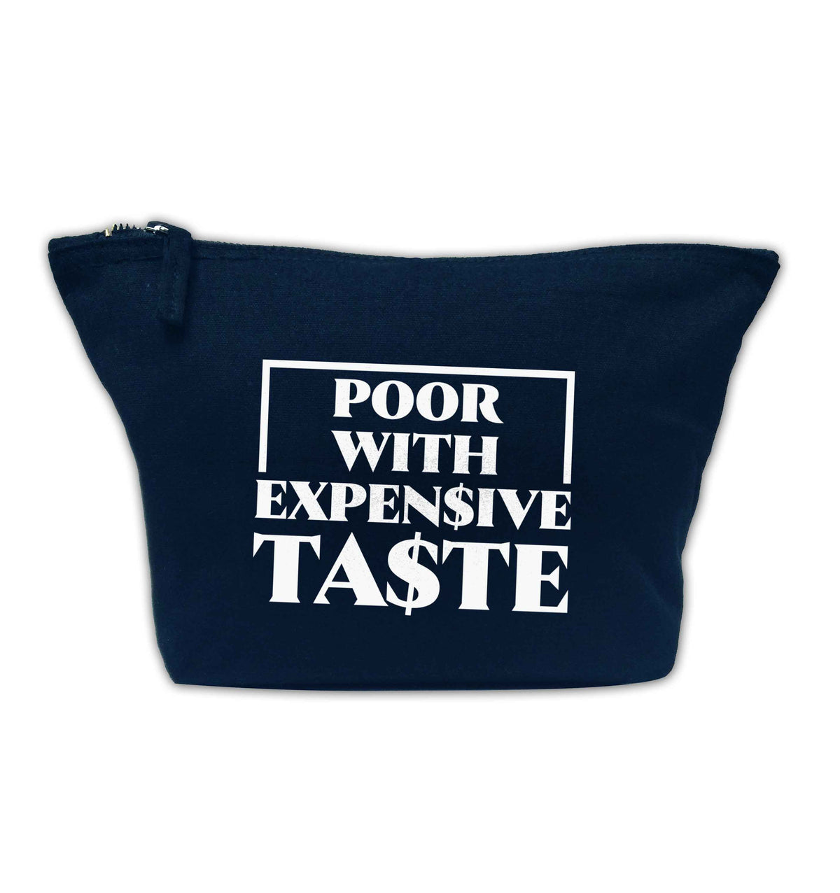 Poor with expensive taste navy makeup bag