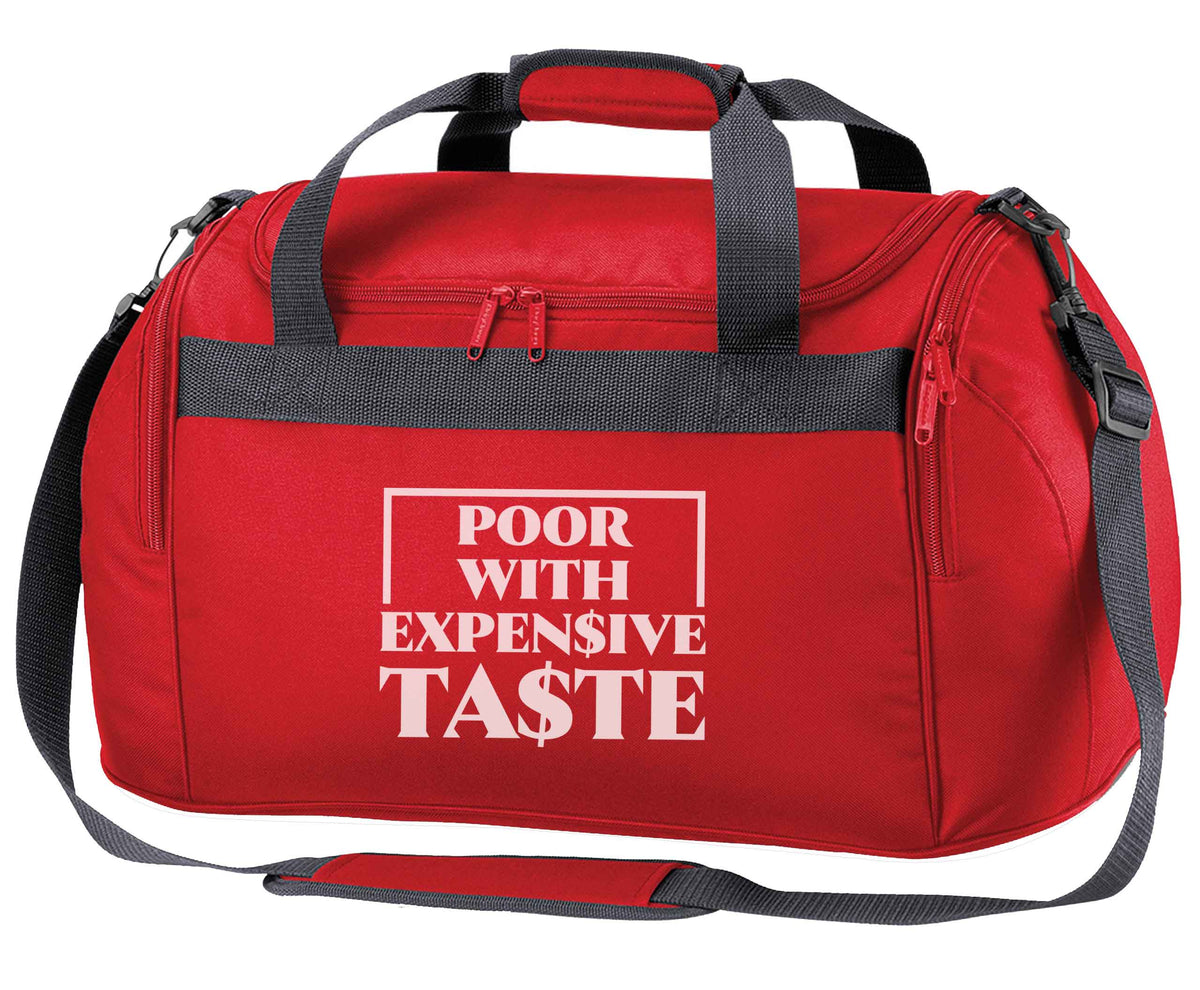 Poor with expensive taste red holdall / duffel bag