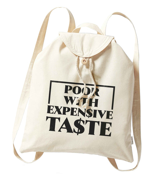 Poor with expensive taste organic cotton backpack tote with wooden buttons in natural