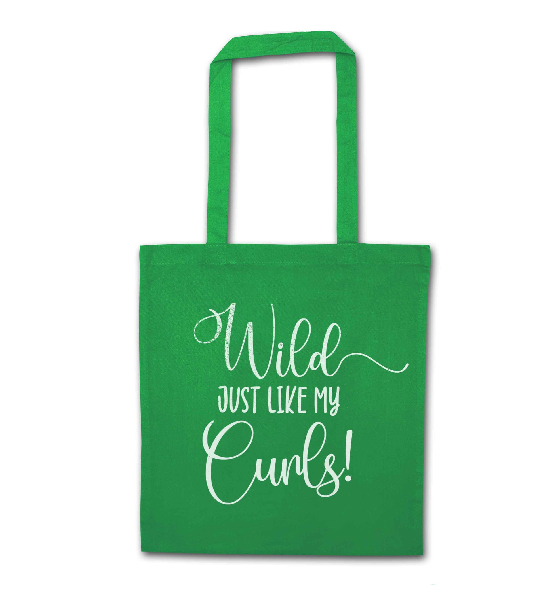 Wild just like my curls green tote bag