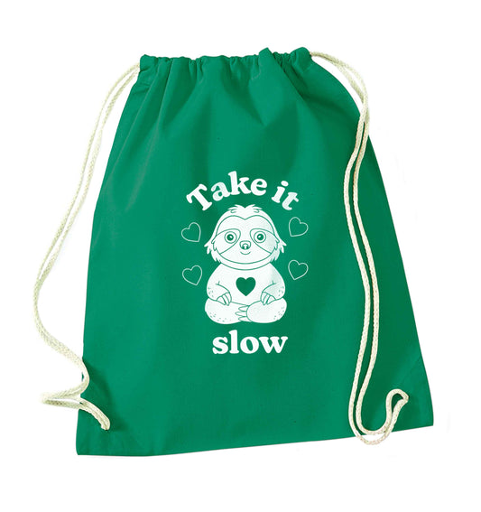 Take it slow green drawstring bag