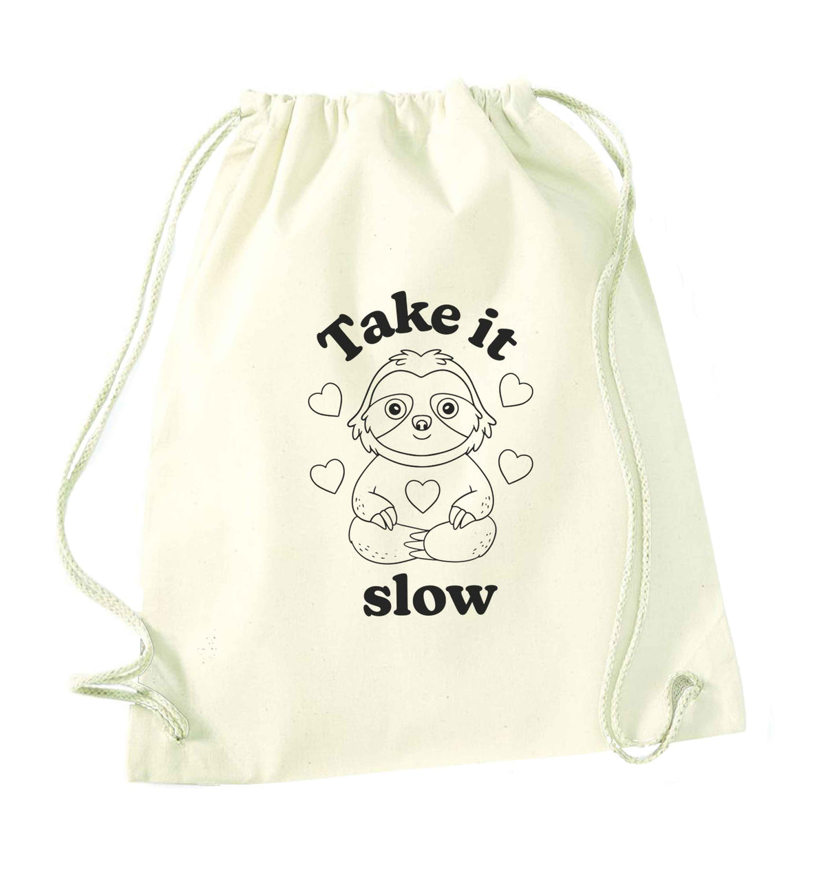 Take it slow natural drawstring bag
