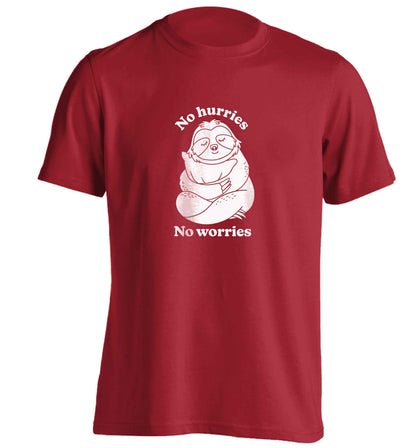 No hurries no worries adults unisex red Tshirt 2XL