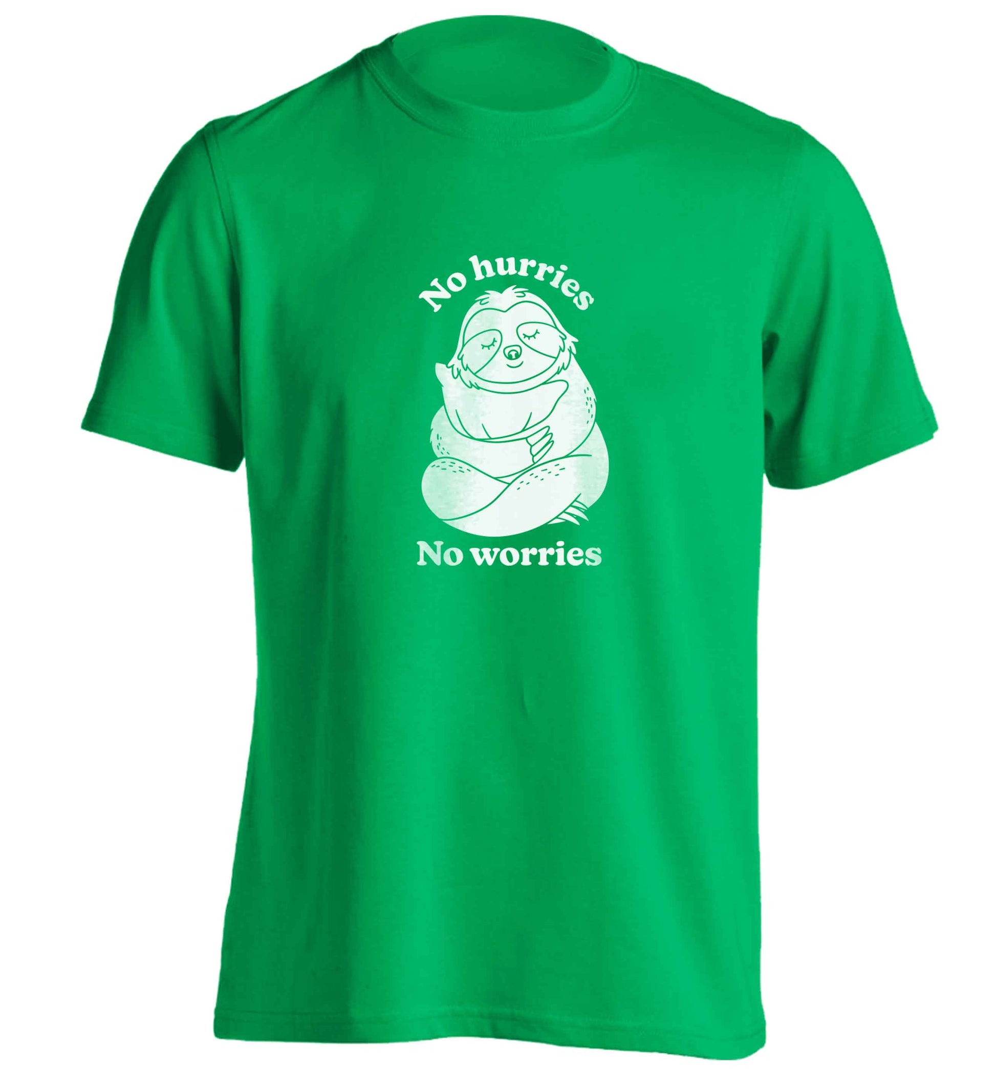 No hurries no worries adults unisex green Tshirt 2XL