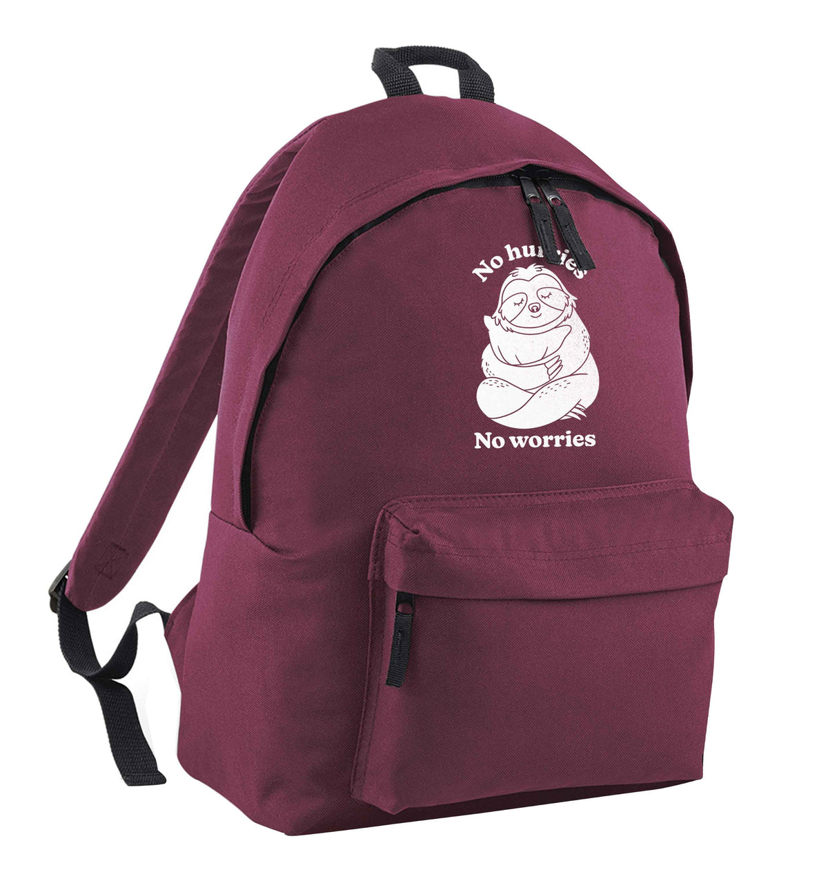 No hurries no worries maroon adults backpack