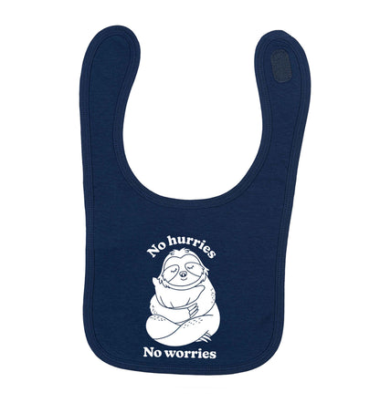 No hurries no worries navy baby bib