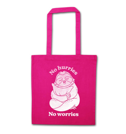 No hurries no worries pink tote bag