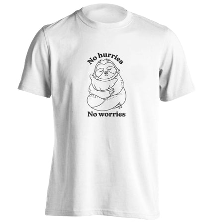 No hurries no worries adults unisex white Tshirt 2XL