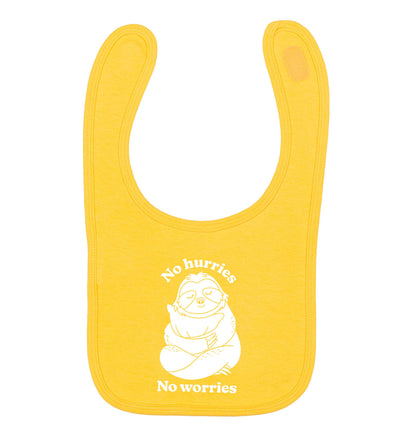 No hurries no worries yellow baby bib