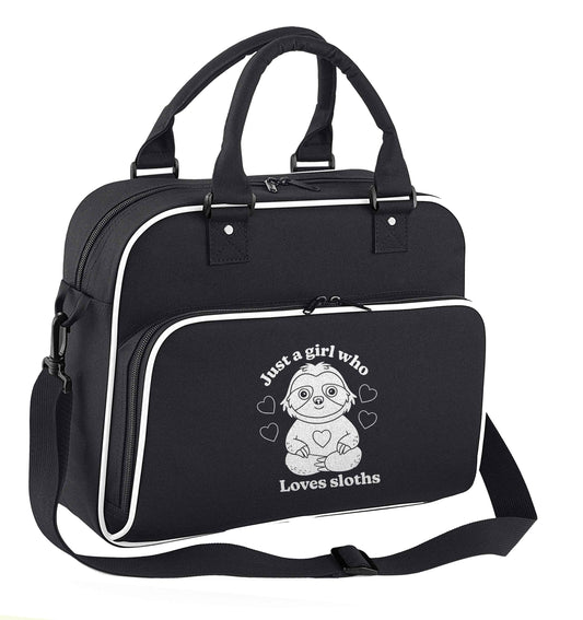 Just a girl who loves sloths children's dance bag black with white detail