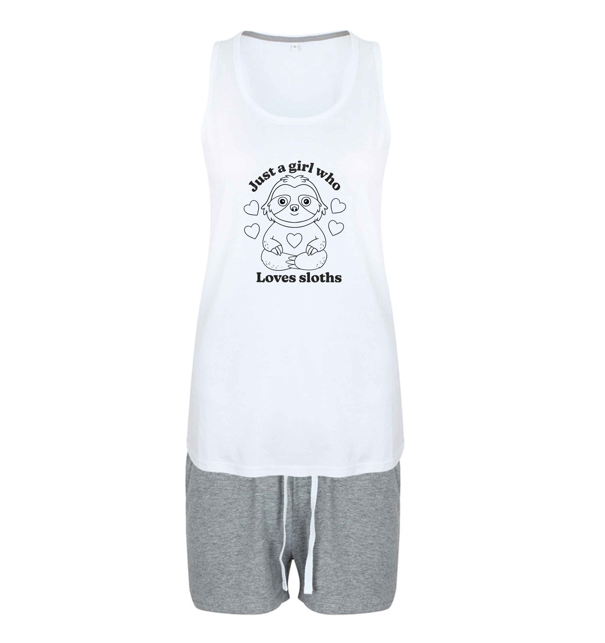 Just a girl who loves sloths size XL women's pyjama shorts set in pink 