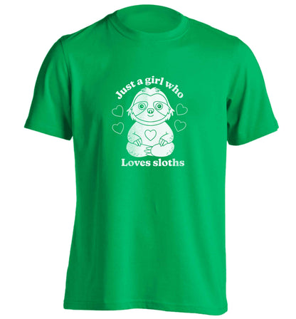 Just a girl who loves sloths adults unisex green Tshirt 2XL