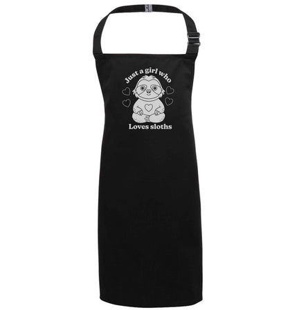 Just a girl who loves sloths black apron 7-10 years