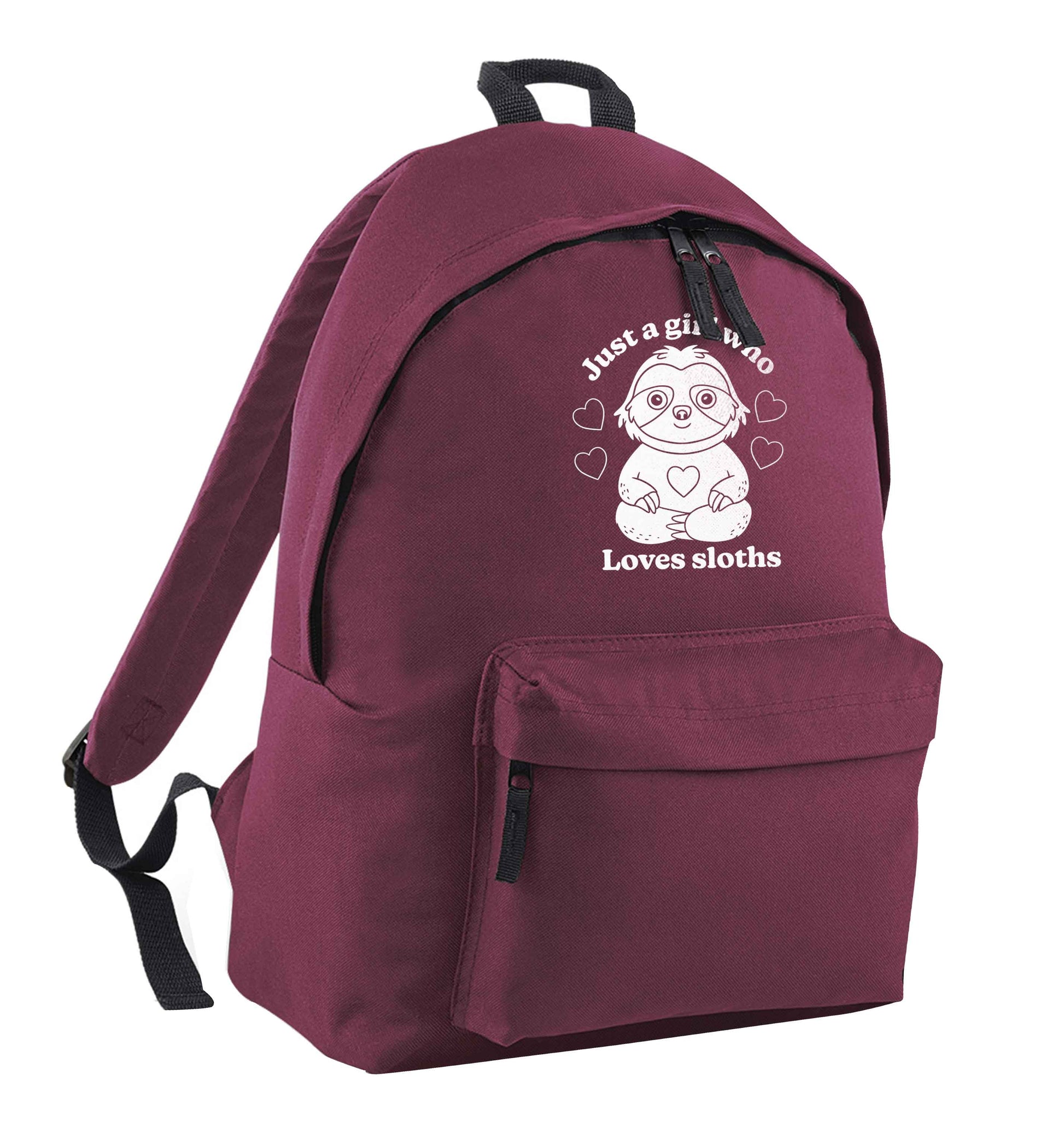 Just a girl who loves sloths maroon adults backpack