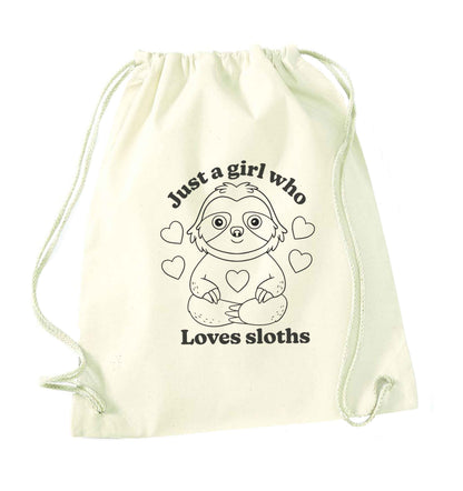 Just a girl who loves sloths natural drawstring bag