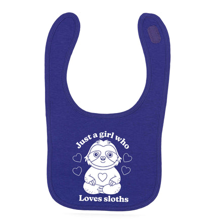 Just a girl who loves sloths purple baby bib