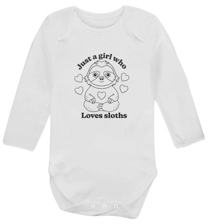 Just a girl who loves sloths baby vest long sleeved white 6-12 months