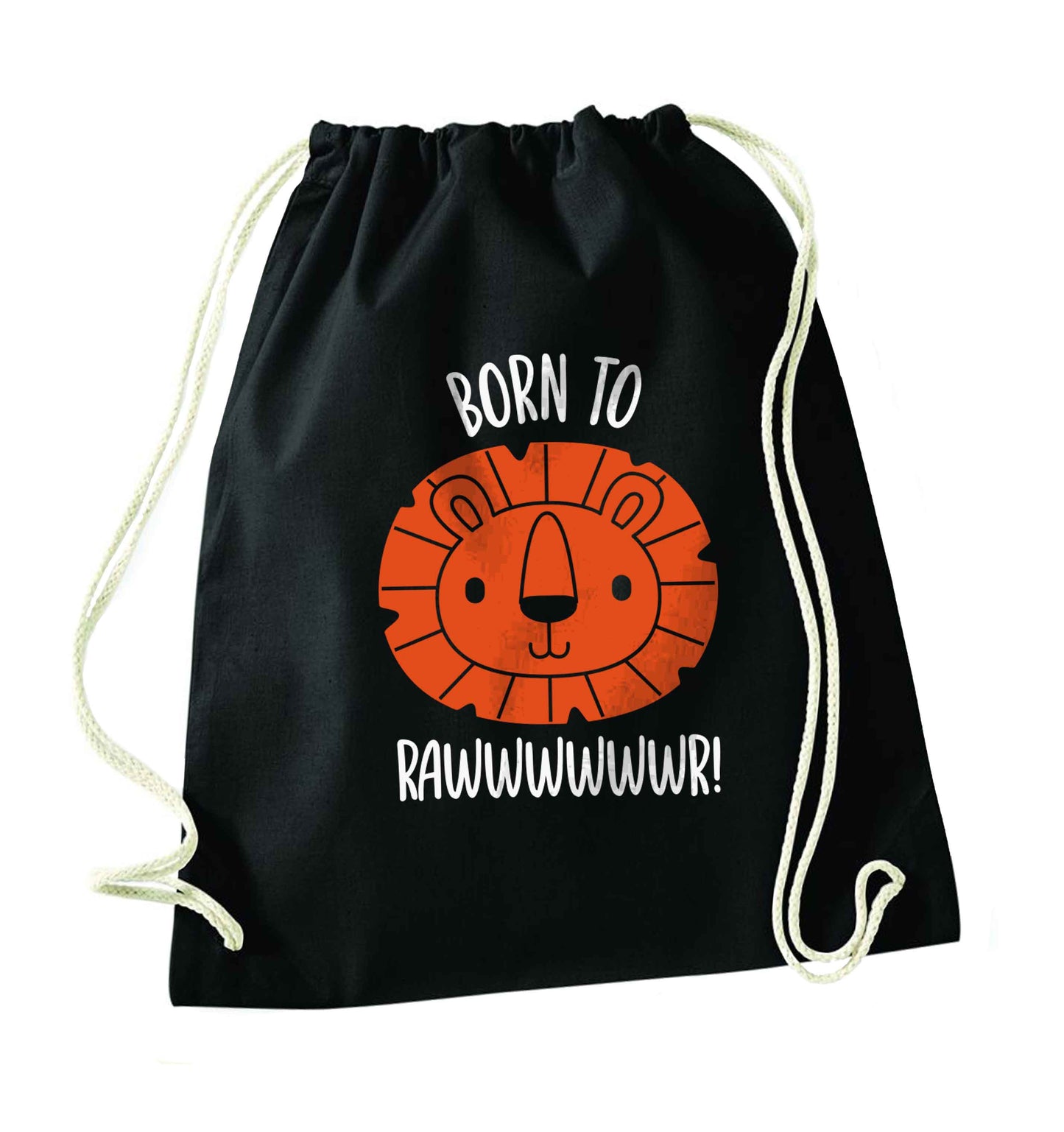 Born to rawr black drawstring bag