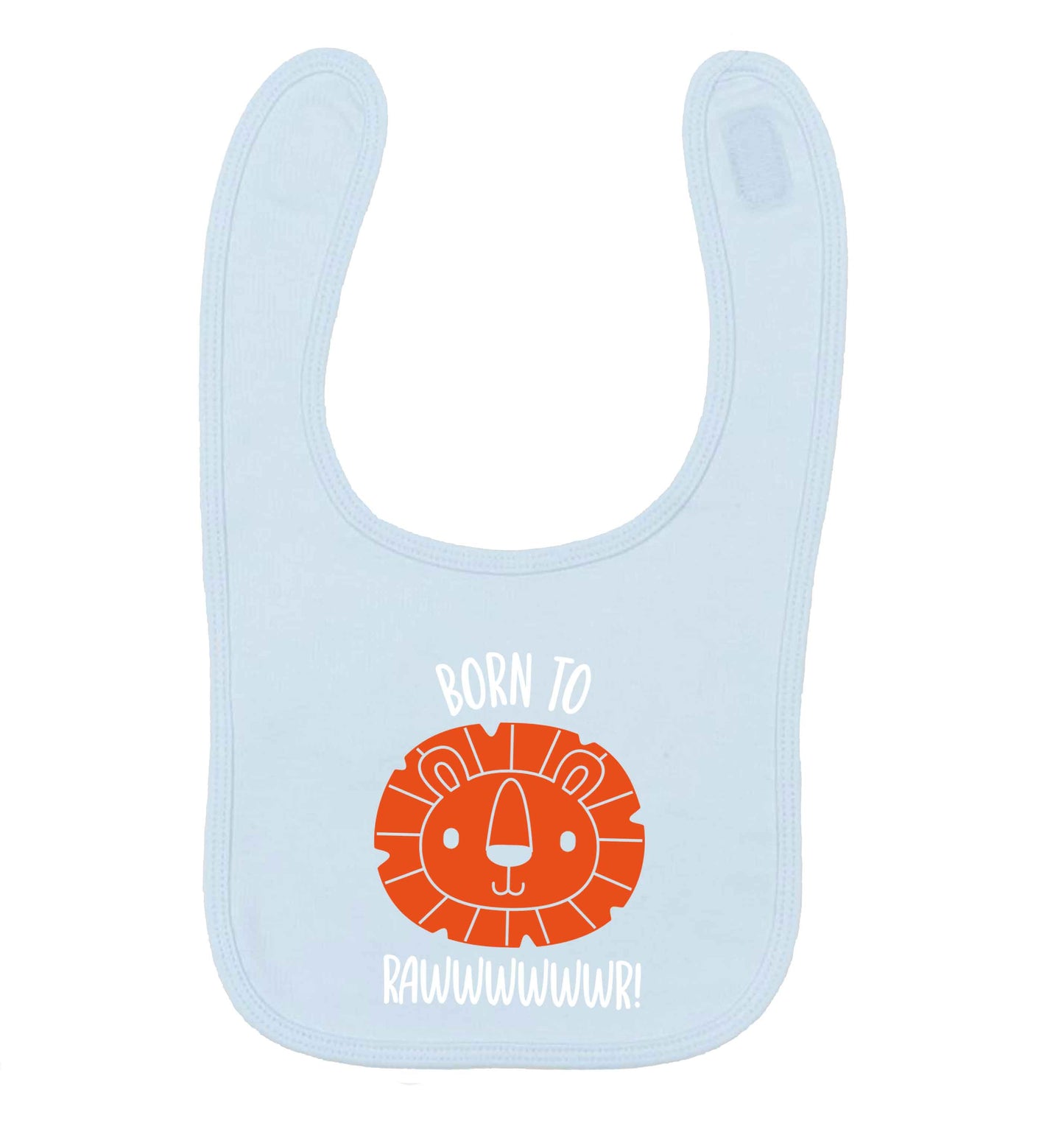 Born to rawr pale blue baby bib