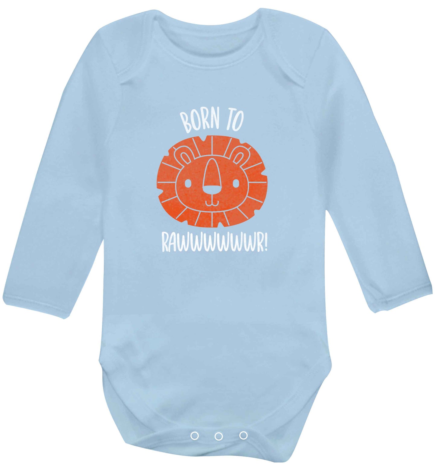 Born to rawr baby vest long sleeved pale blue 6-12 months