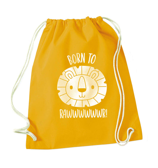 Born to rawr mustard drawstring bag