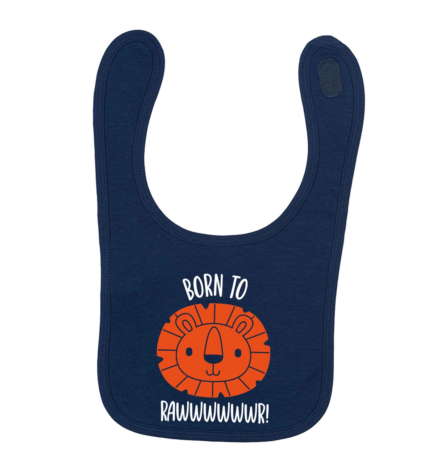 Born to rawr navy baby bib