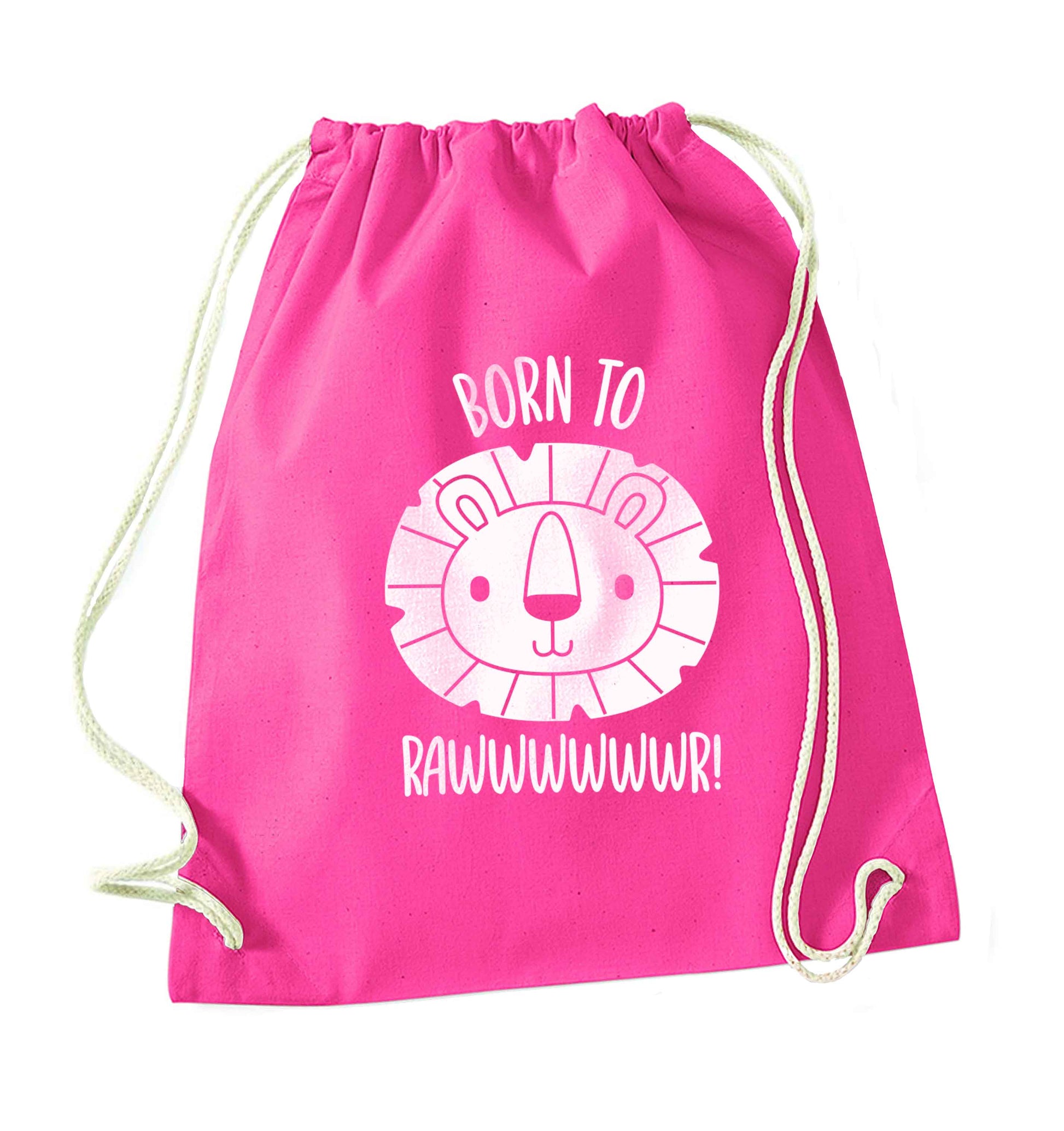 Born to rawr pink drawstring bag