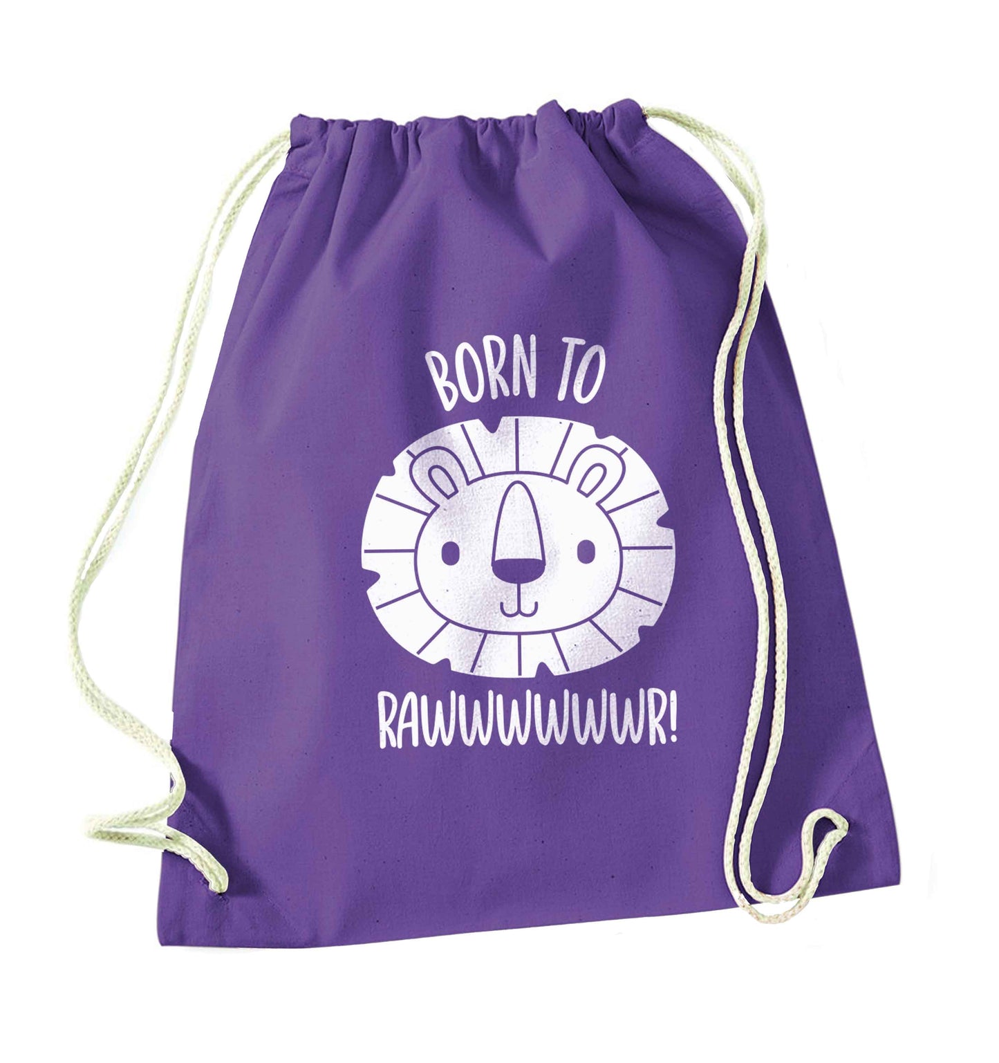 Born to rawr purple drawstring bag