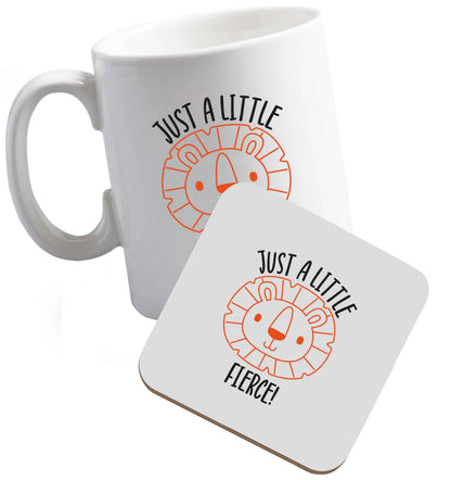 10 oz Just a little fierce ceramic mug and coaster set right handed
