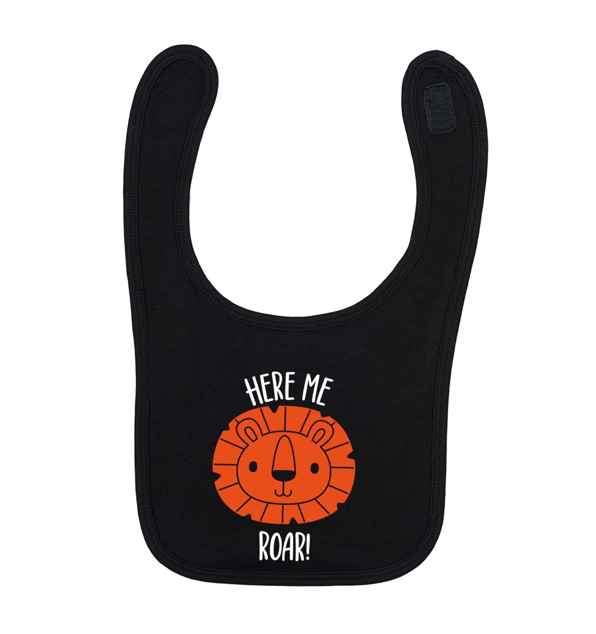 Hear me roar black baby bib