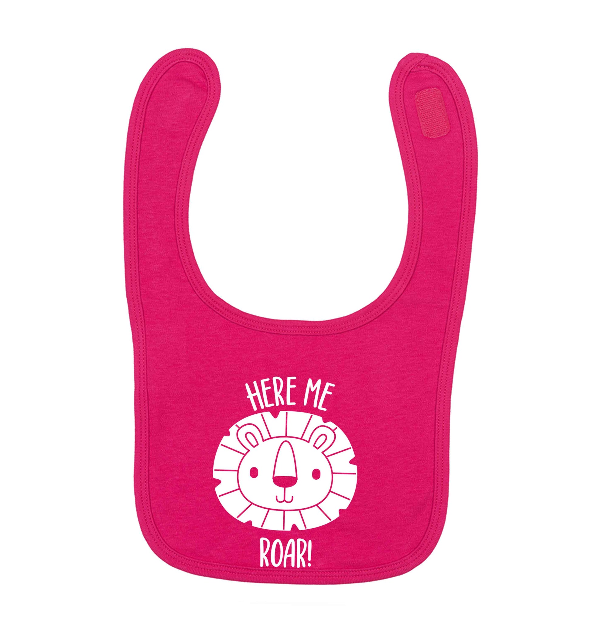 Hear me roar dark pink baby bib