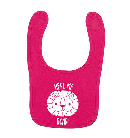 Hear me roar dark pink baby bib
