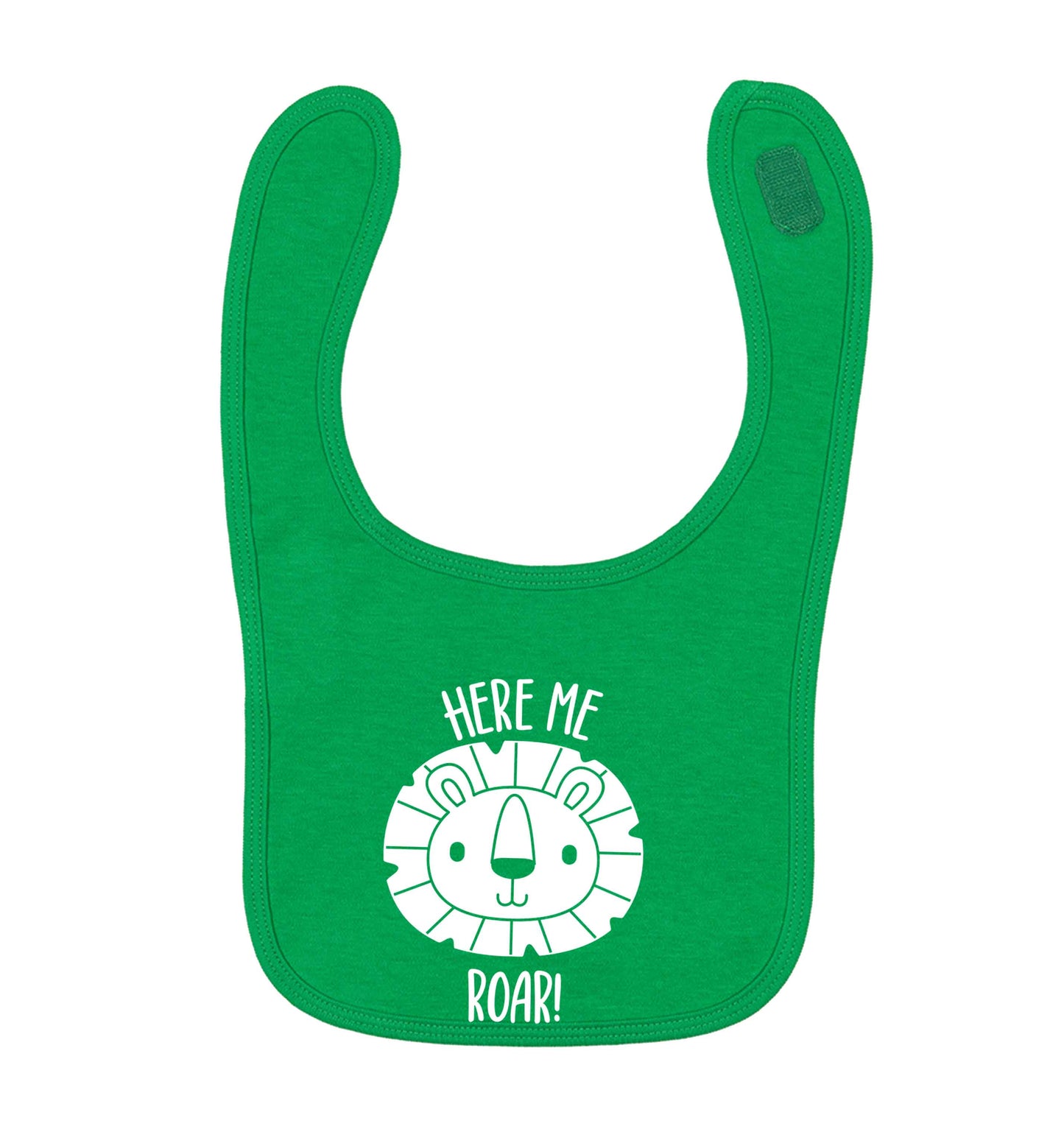Hear me roar green baby bib