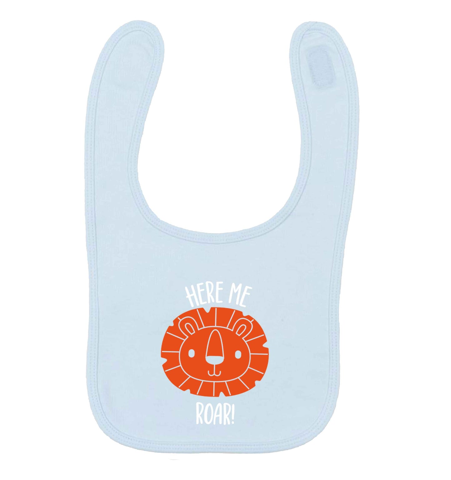 Hear me roar pale blue baby bib