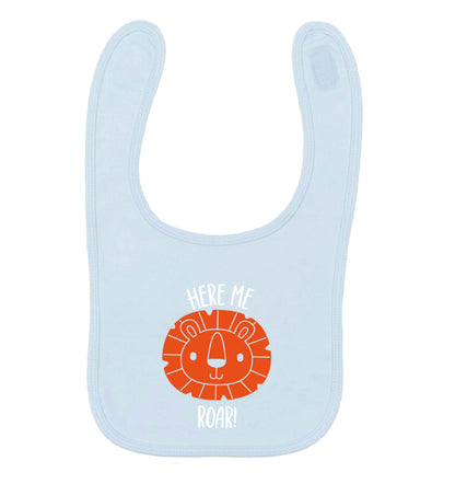 Hear me roar pale blue baby bib