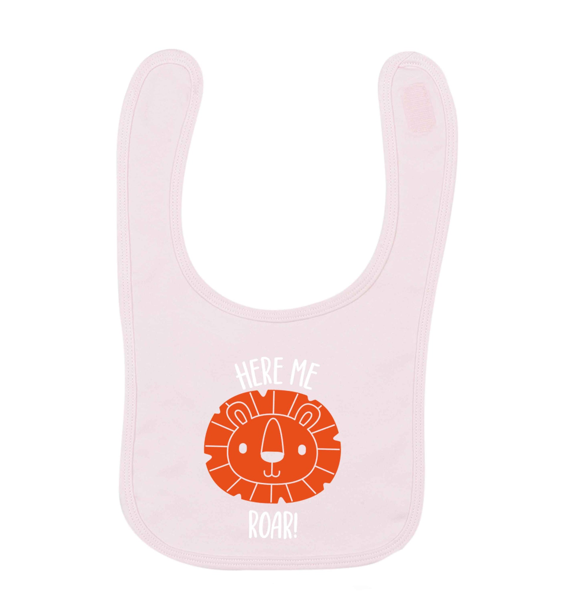Hear me roar pale pink baby bib