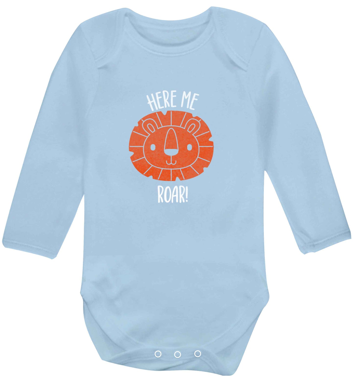 Hear me roar baby vest long sleeved pale blue 6-12 months