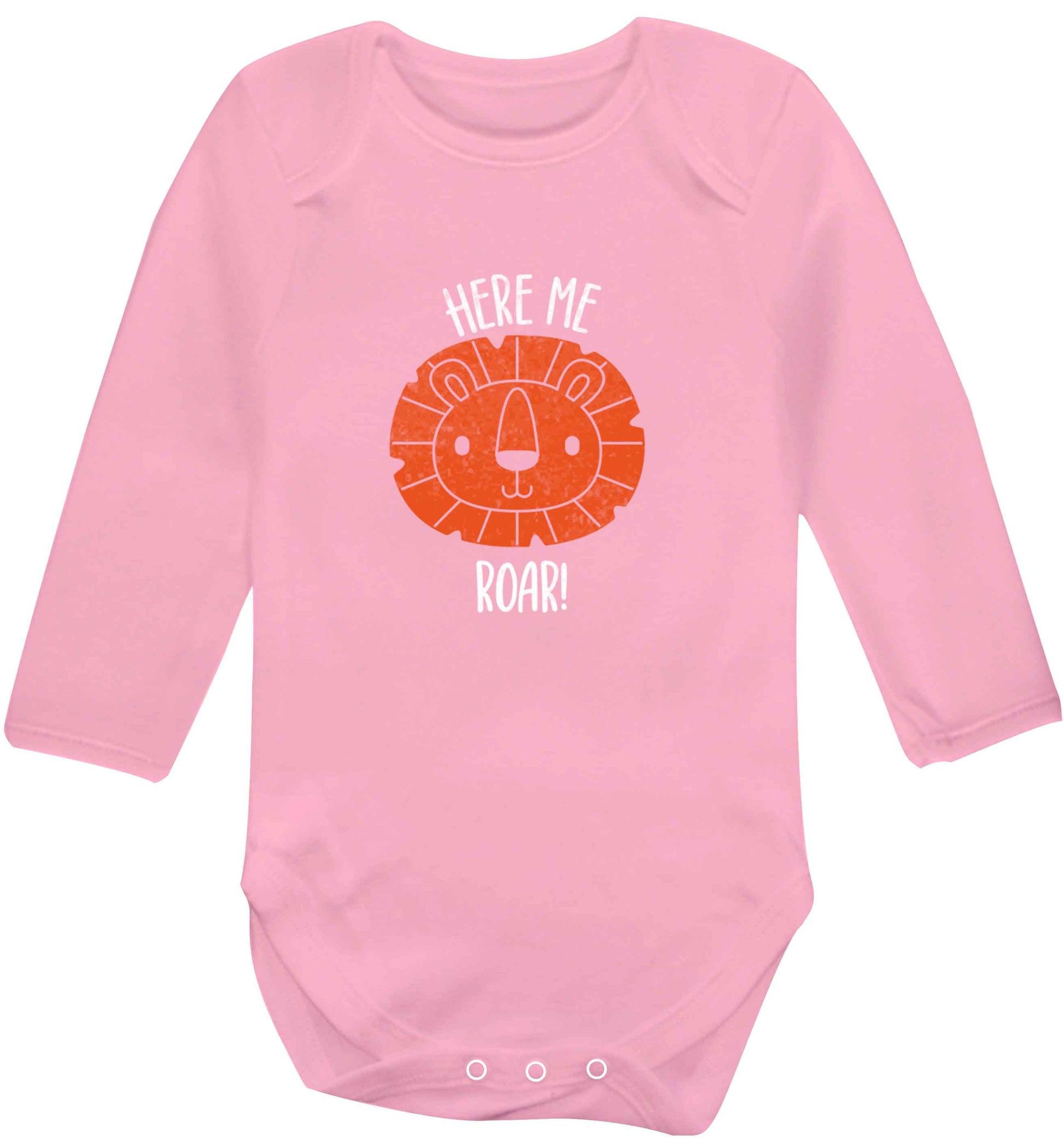 Hear me roar baby vest long sleeved pale pink 6-12 months