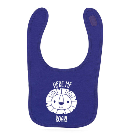 Hear me roar purple baby bib