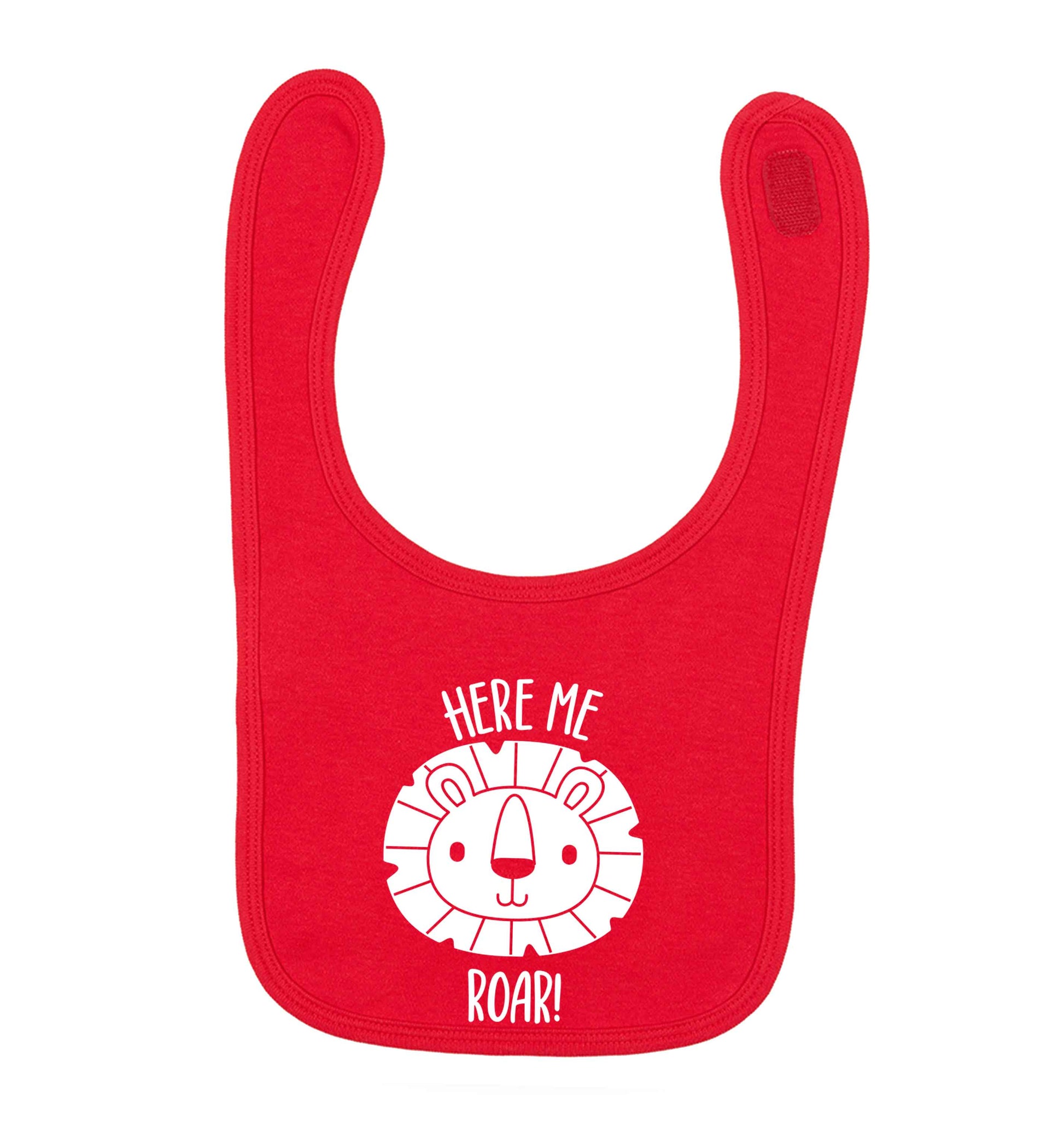 Hear me roar red baby bib