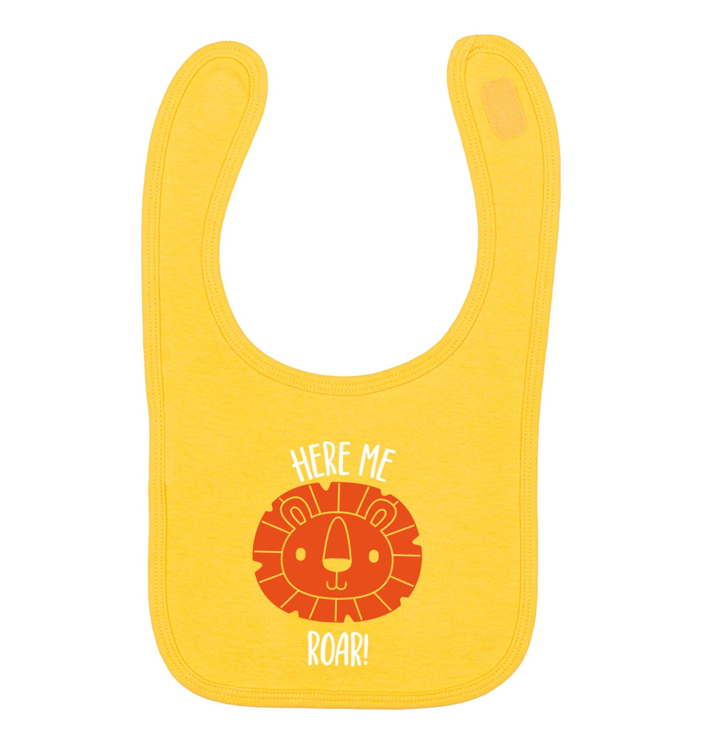Hear me roar yellow baby bib