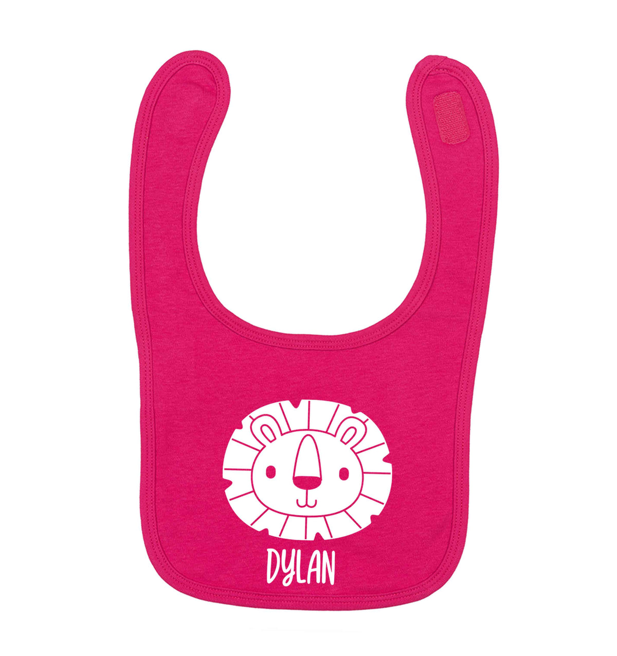 Personalised lion dark pink baby bib