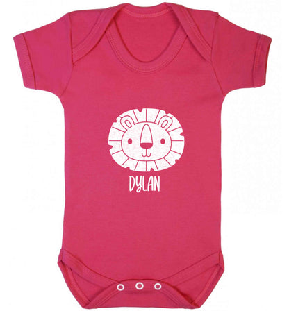 Personalised lion baby vest dark pink 18-24 months