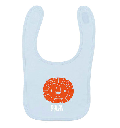 Personalised lion pale blue baby bib