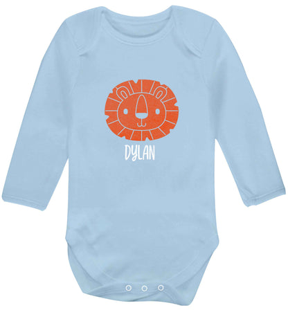 Personalised lion baby vest long sleeved pale blue 6-12 months