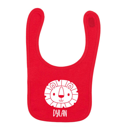 Personalised lion red baby bib