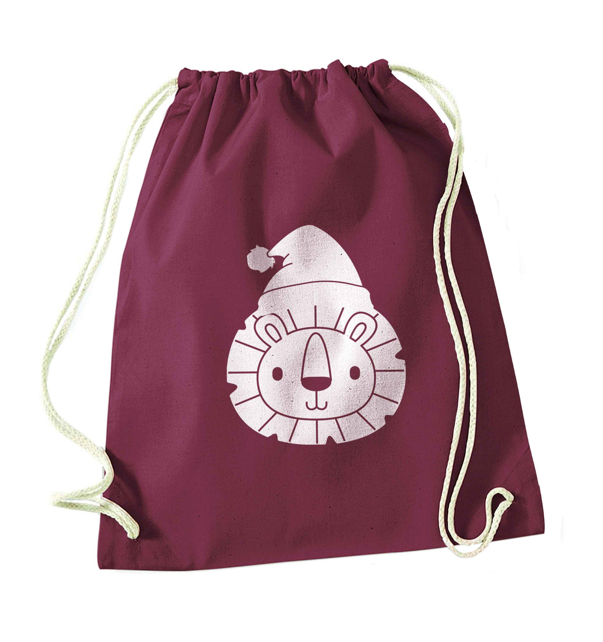 Santa lion maroon drawstring bag