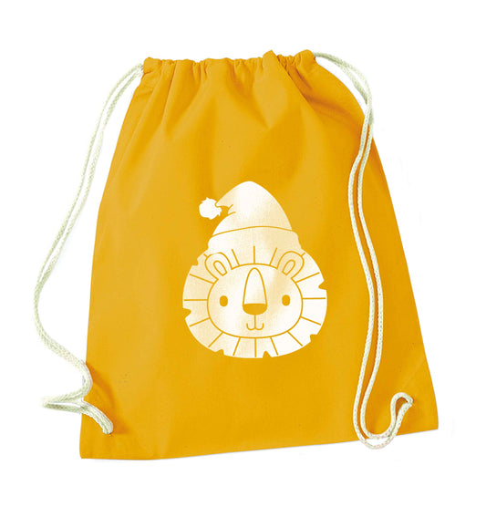 Santa lion mustard drawstring bag