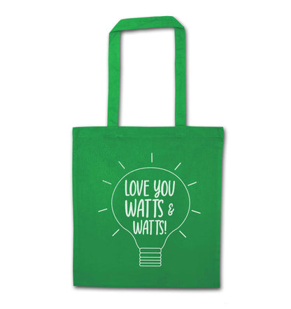 I love you watts and watts green tote bag