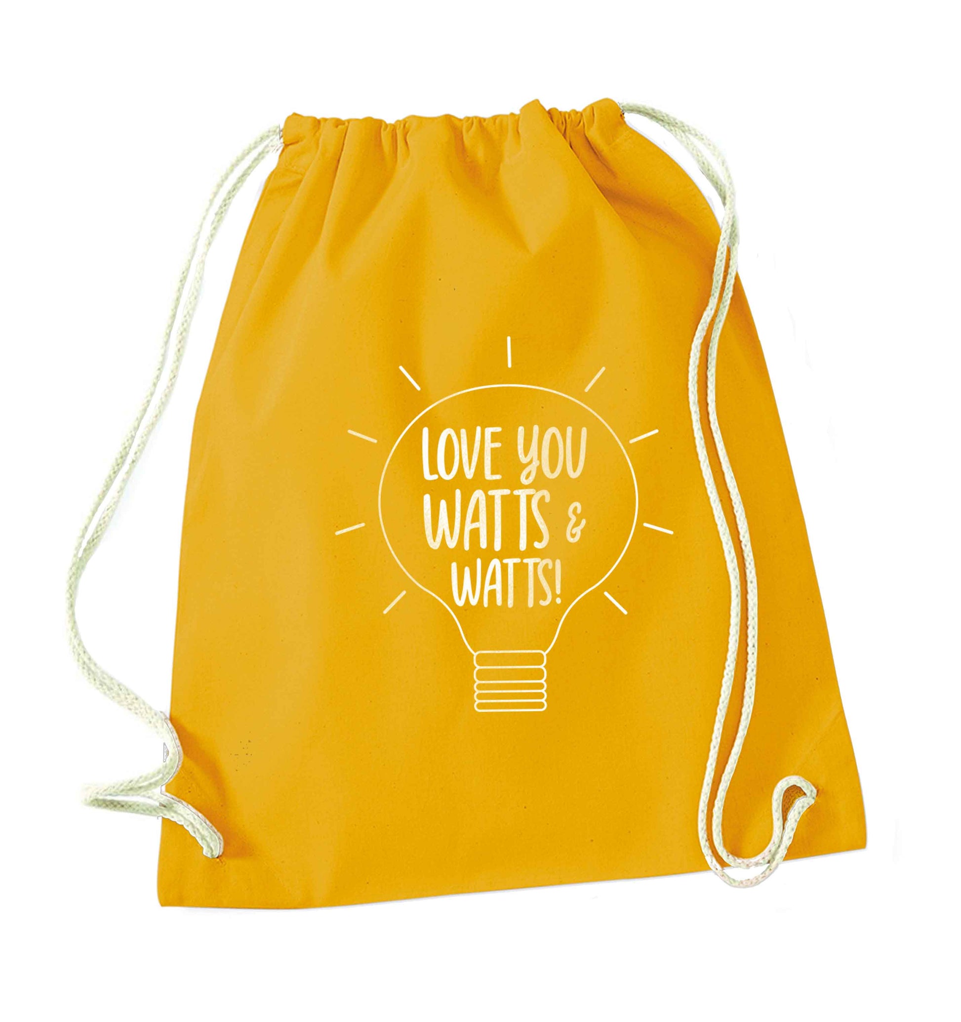 I love you watts and watts mustard drawstring bag